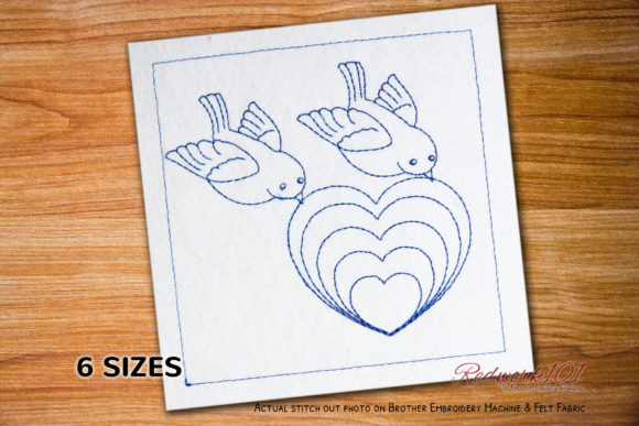 Reviewing the Love Bird with Heart Symbol Redwork Design